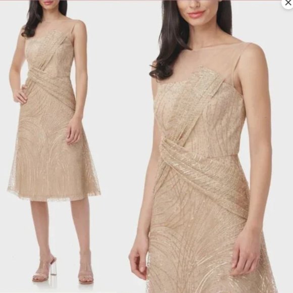 JS COLLECTIONS FAITH SEQUIN CHAMPAGNE GOLD DRESS sz 6 - Picture 2 of 3